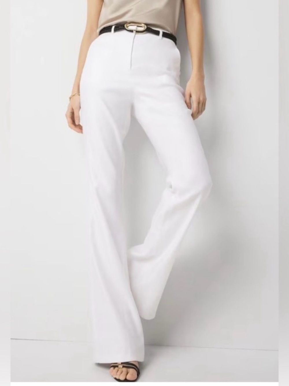White House Black Market Ivory Linen-Blend Trousers